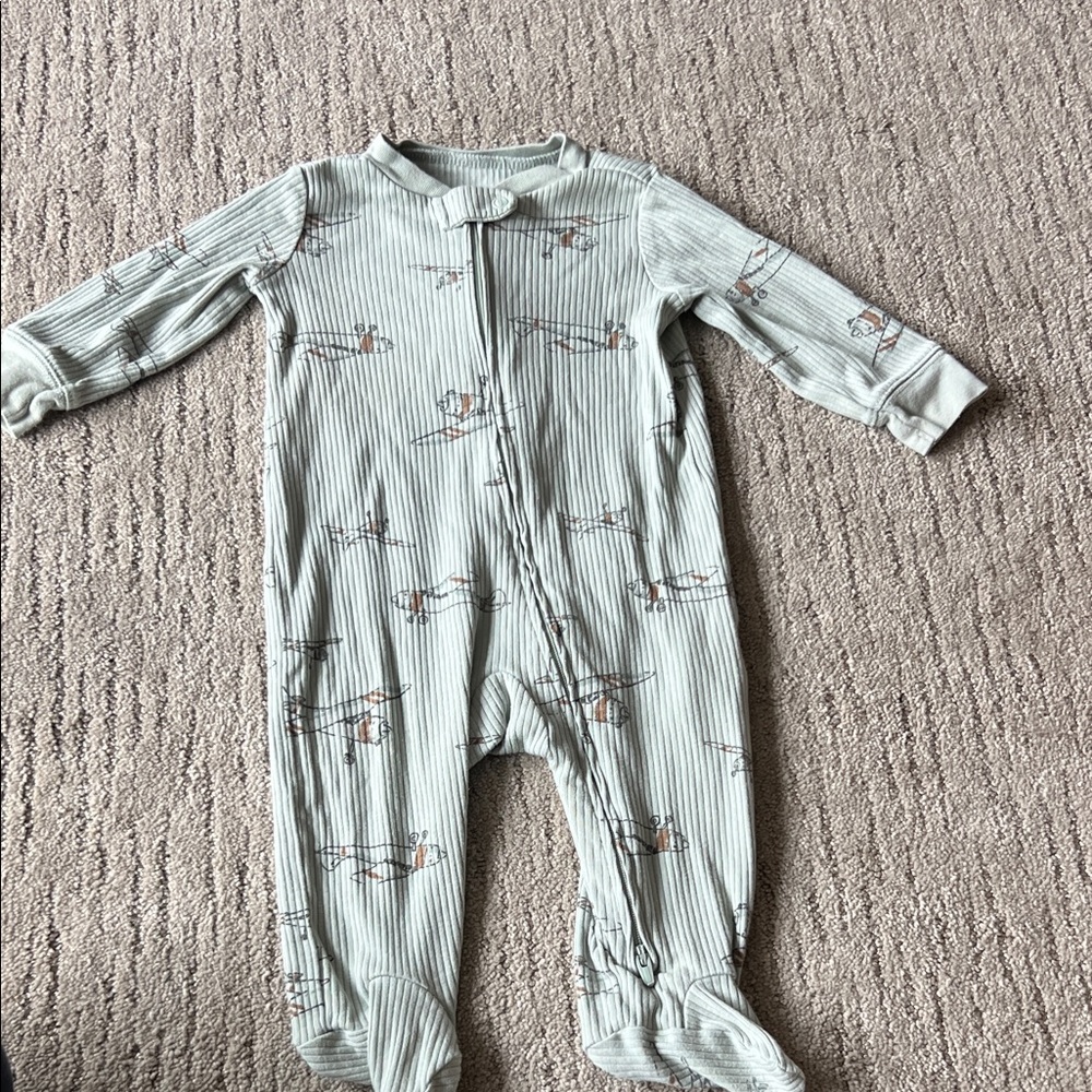 Carter's Light Gray Striped Footie with Bear Print
